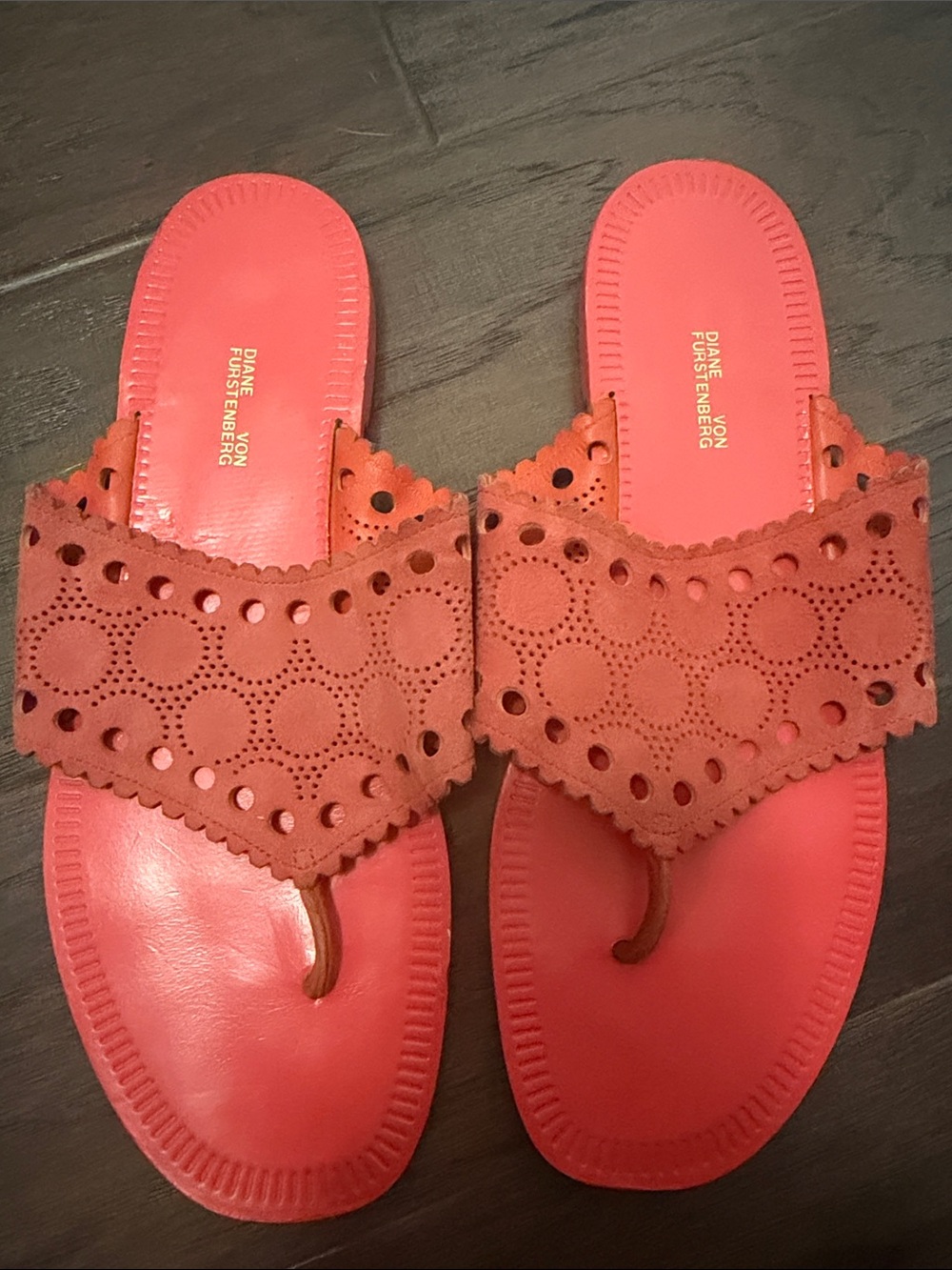 Diane Von Furstenberg Coral Suede Laser-Cut Slide Sandals